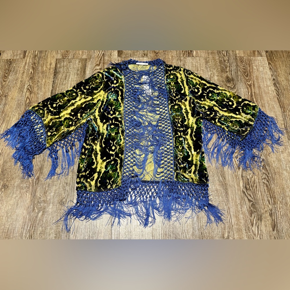 NWT! Urban Outfitters Roxanna Fringe Velvet Burnout Kimono Cover-up